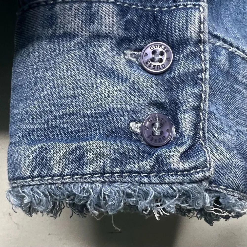 Guess Denim Button Down Dip Dye Studded Detail Shirt Size XS - Picture 7 of 9